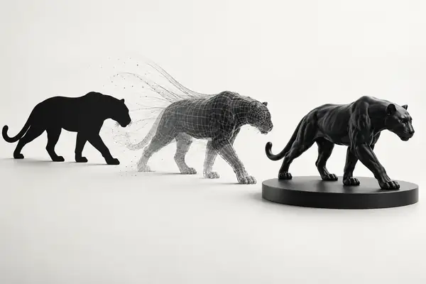 A black animal silhouette on a clean pale background representing a vector conversion workflow.